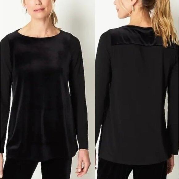 J Jill Wearever Womens Black Velvet Knit Long Sleeve Top Small - Picture 1 of 7